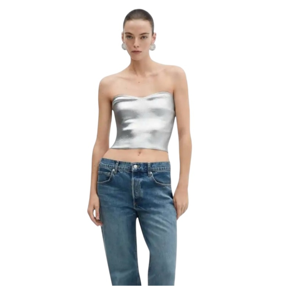 🪩 Metallic Silver Bandeau Top from MNG by Mango Size Large